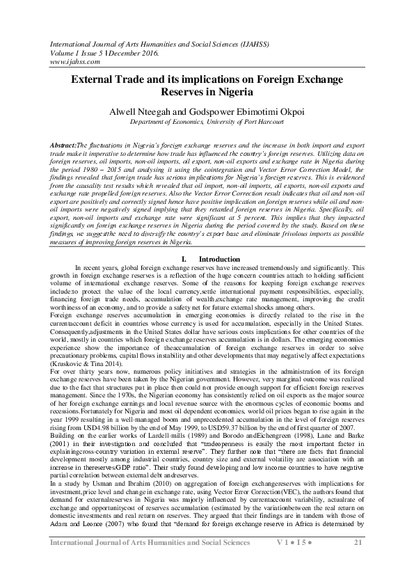(PDF) External trade and its implications on foreign exchange reserves ...