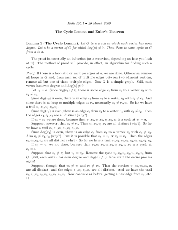 (PDF) Euler's Theorem&Cycle Lemma