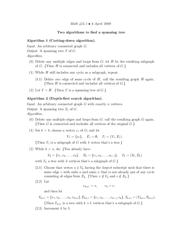 (PDF) Two algorithms to find a spanning tree Algorithm 1 (Cutting-down ...