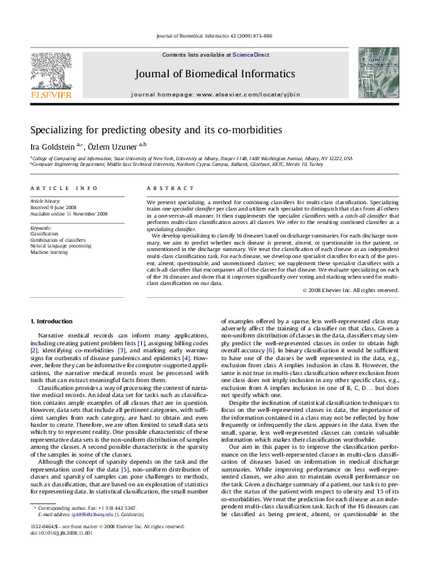 (PDF) Specializing for predicting obesity and its co-morbidities
