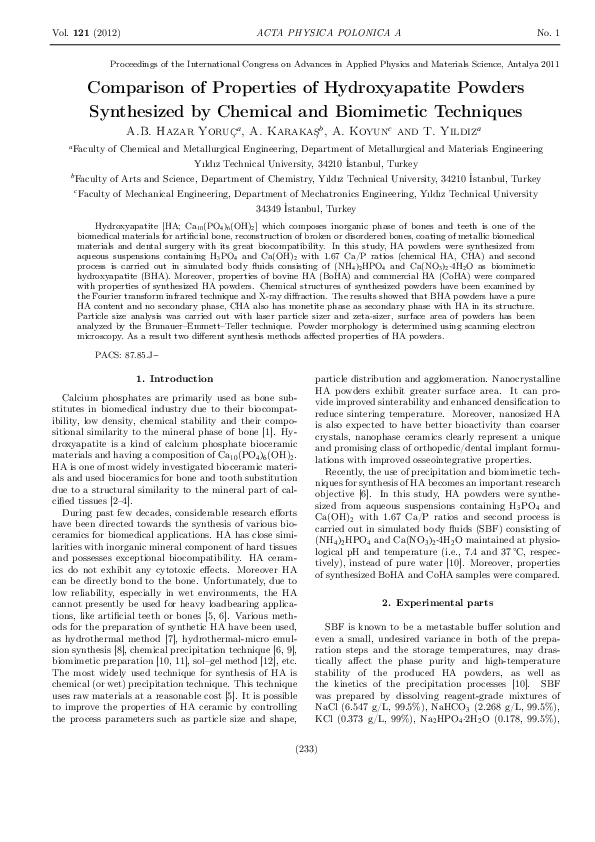 (PDF) Comparison of Properties of Hydroxyapatite Powders Synthesized by ...