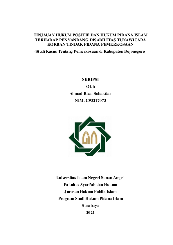 (PDF) Tinjauan hukum positif dan hukum pidana islam terhadap penyandang ...