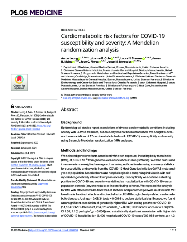 (PDF) Cardiometabolic risk factors for COVID-19 susceptibility and ...