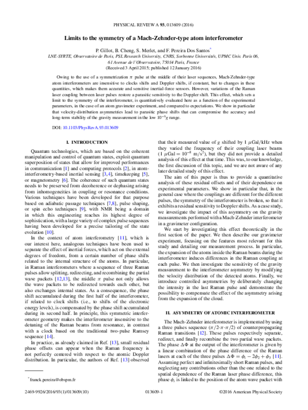 (PDF) Limits to the symmetry of a Mach-Zehnder-type atom interferometer