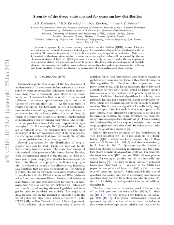 (PDF) Security of the decoy state method for quantum key distribution