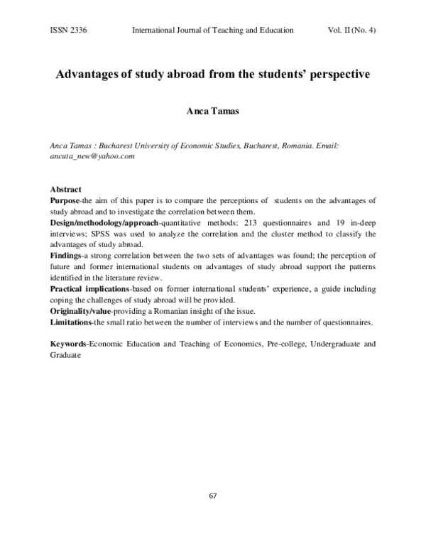 (PDF) Advantages of study abroad from the students? perspective