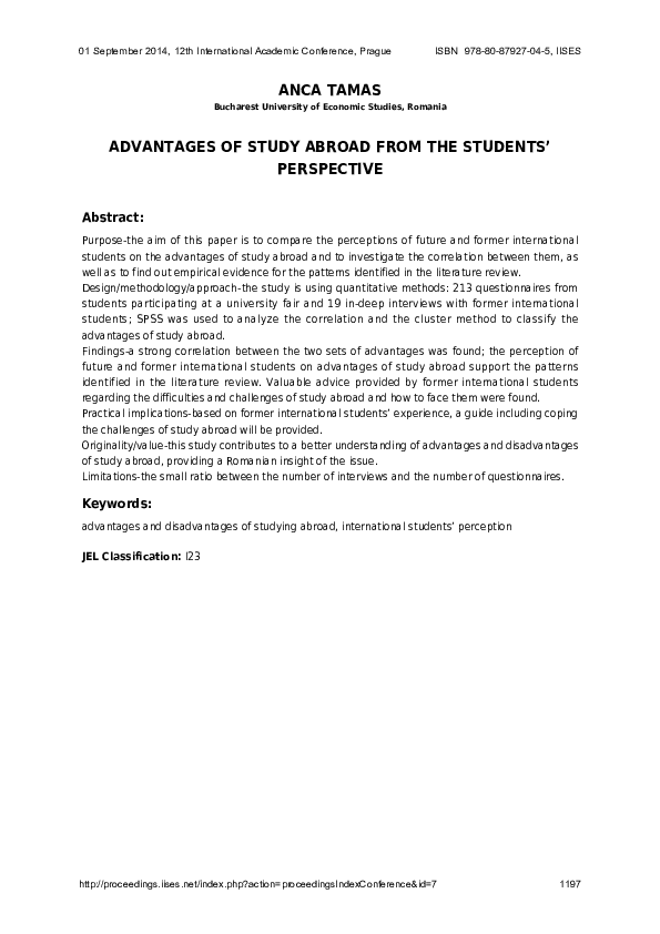 (PDF) Advantages of Study Abroad from the Students' Perspective