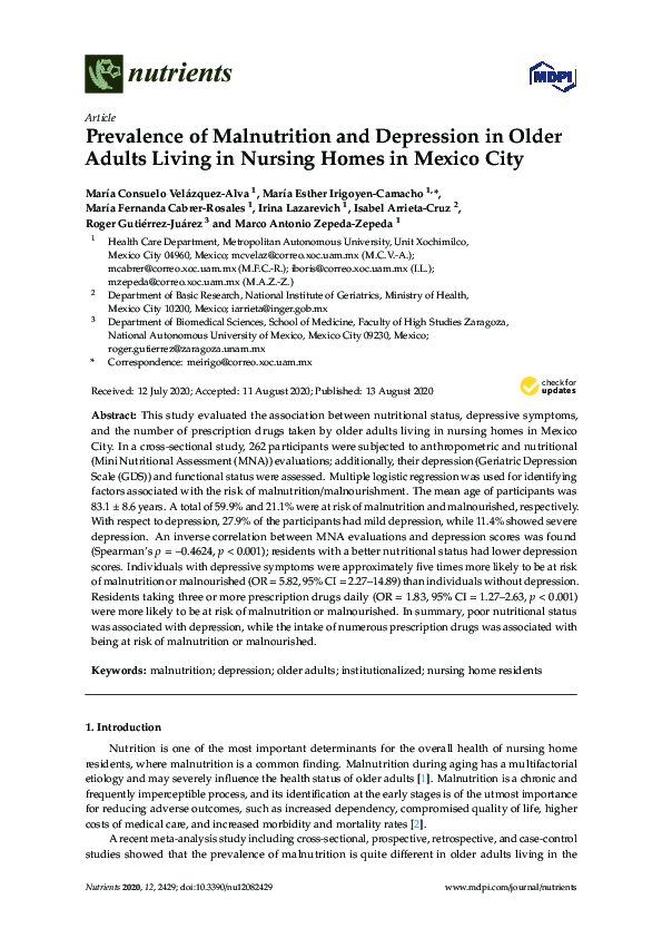 (PDF) Prevalence of Malnutrition and Depression in Older Adults Living ...