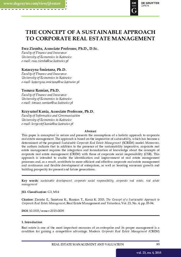 (PDF) The Concept Of A Sustainable Approach To Corporate Real Estate