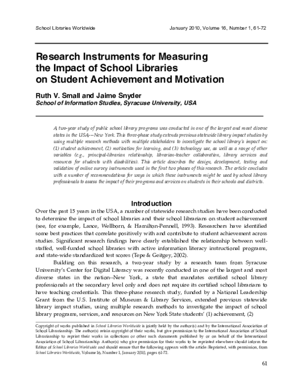 (PDF) Research Instruments for Measuring the Impact of School Libraries ...