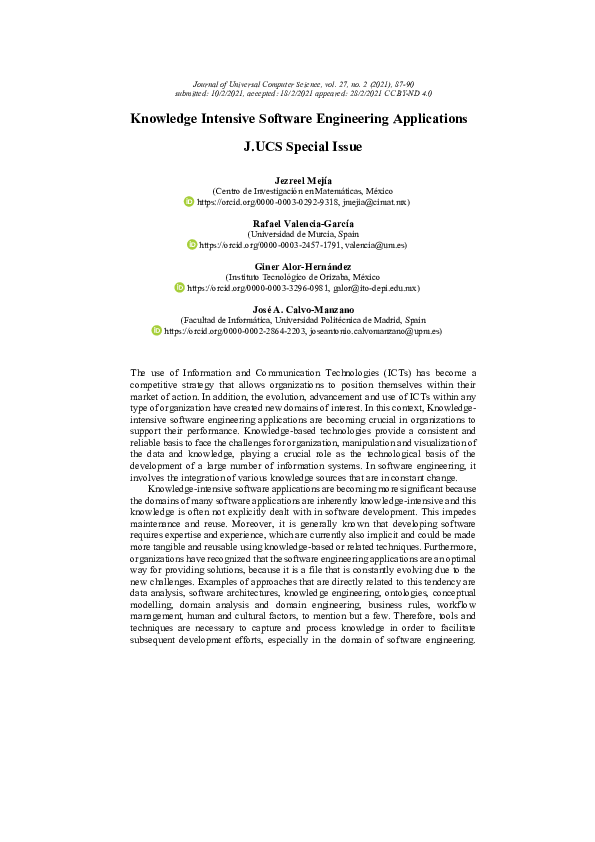 (PDF) Knowledge Intensive Software Engineering Applications