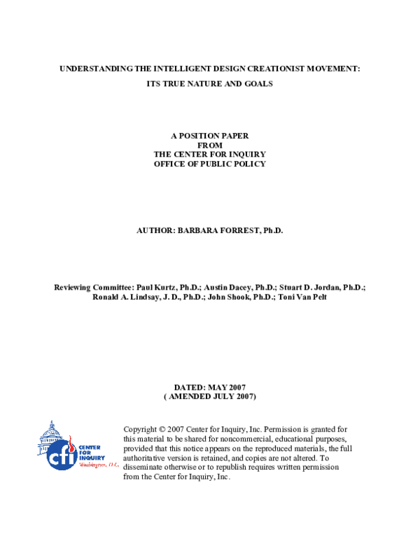 (PDF) Understanding the intelligent design creationist movement: its ...