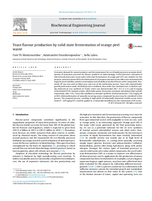 (PDF) Yeast flavour production by solid state fermentation of orange ...