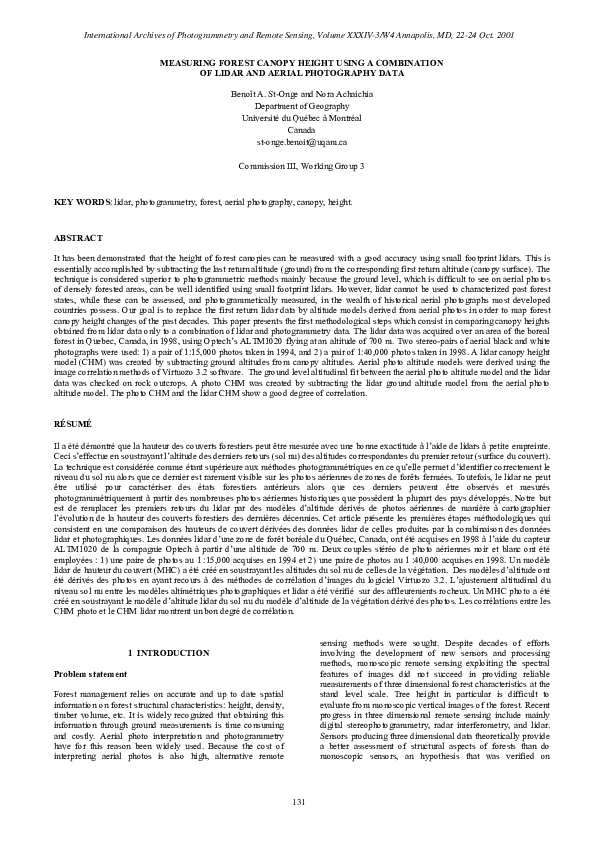 (PDF) Measuring forest canopy height using a combination of lidar and ...