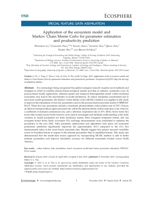 (PDF) Application of the ecosystem model and Markov Chain Monte Carlo ...