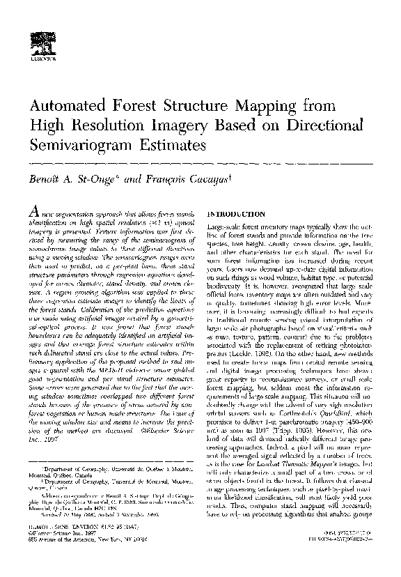(PDF) Automated forest structure mapping from high resolution imagery