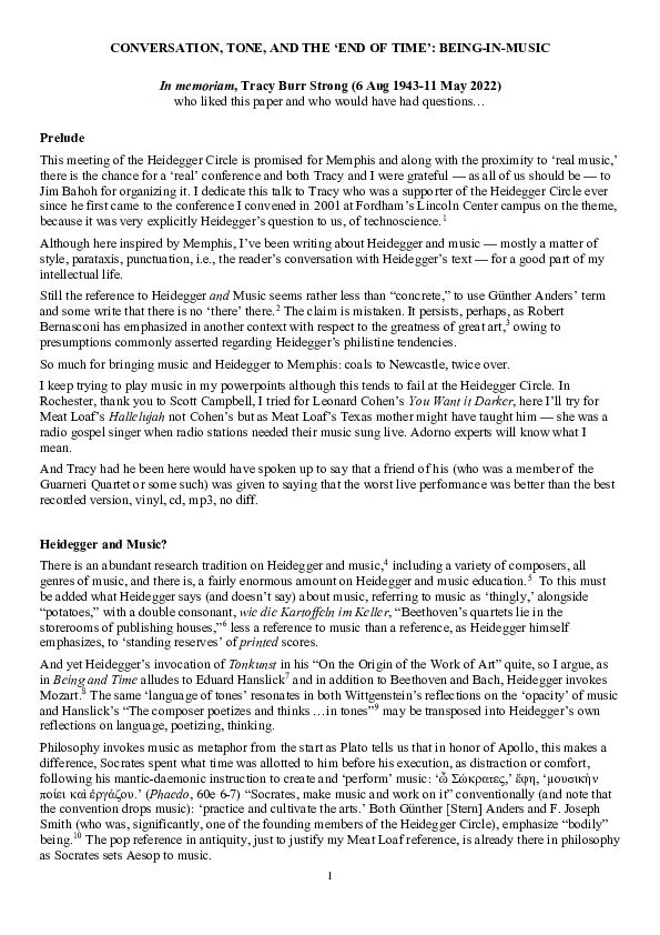 (PDF) Conversation, Tone, and the 'End of Time' BeinginMusic