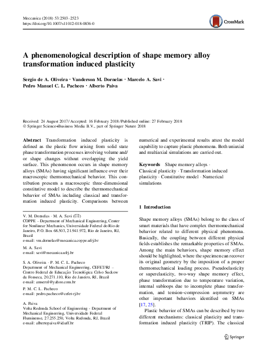 (PDF) A phenomenological description of shape memory alloy ...
