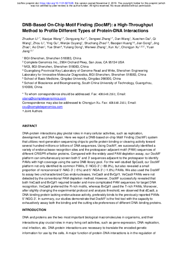 (PDF) DNBBased OnChip Motif Finding (DocMF) a HighThroughput Method