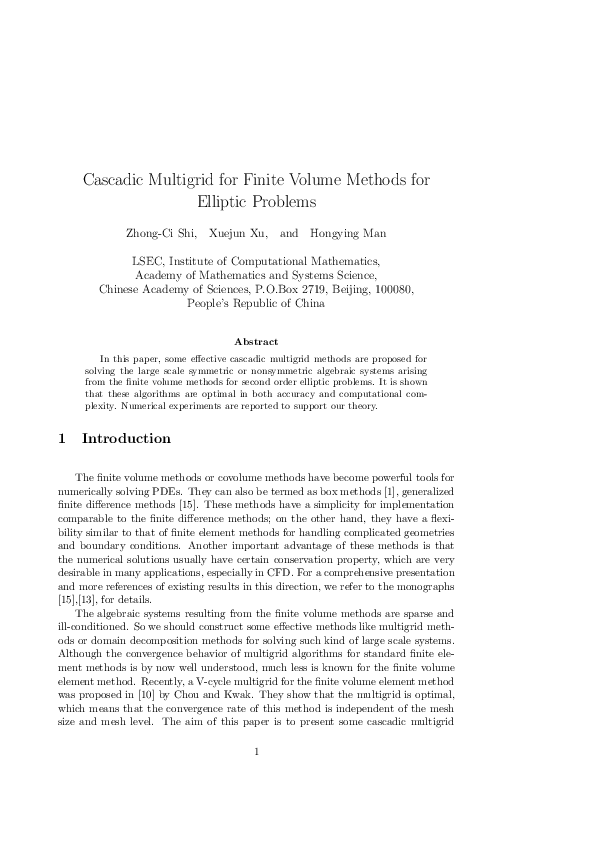 (PDF) Cascadic Multigrid for Finite Volume Methods for Elliptic Problems