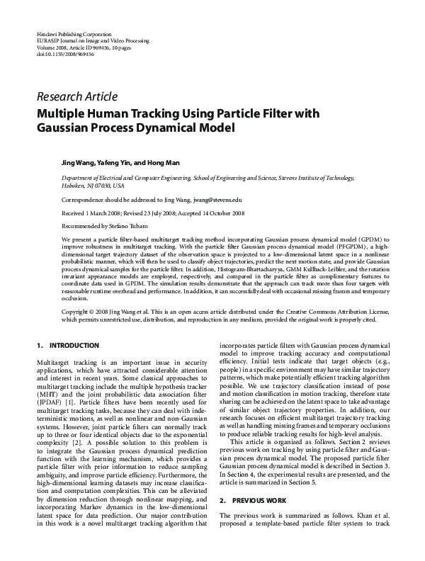 (PDF) Multiple Human Tracking Using Particle Filter with Gaussian ...