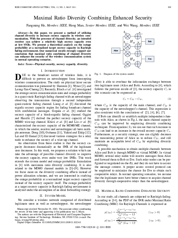 (PDF) Maximal Ratio Diversity Combining Enhanced Security