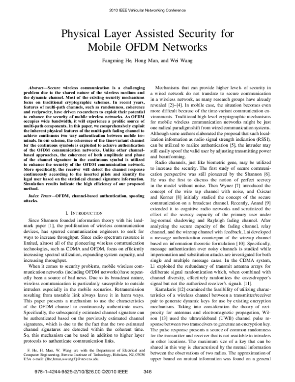 (PDF) Physical layer assisted security for mobile OFDM networks