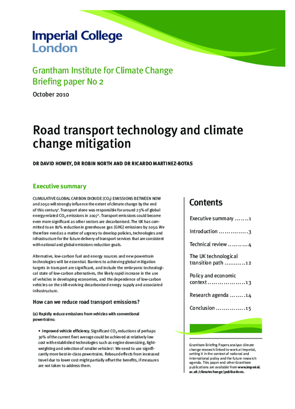 (PDF) Road transport technology and climate change mitigation