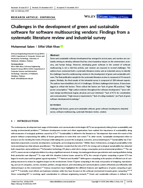 (PDF) Challenges in the development of green and sustainable software ...