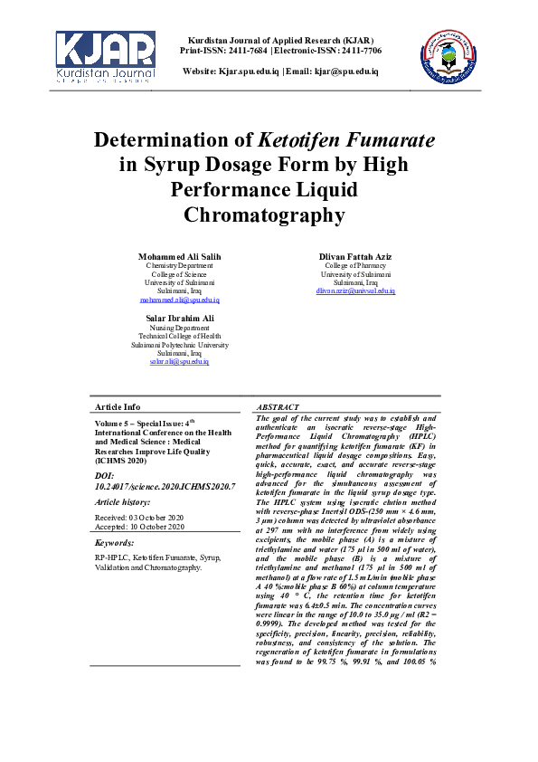 (PDF) Determination of Ketotifen Fumarate in Syrup Dosage Form by High