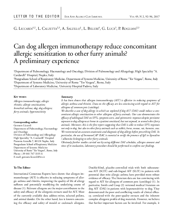 (PDF) Letter to the Editor: Can dog allergen immunotherapy reduce ...