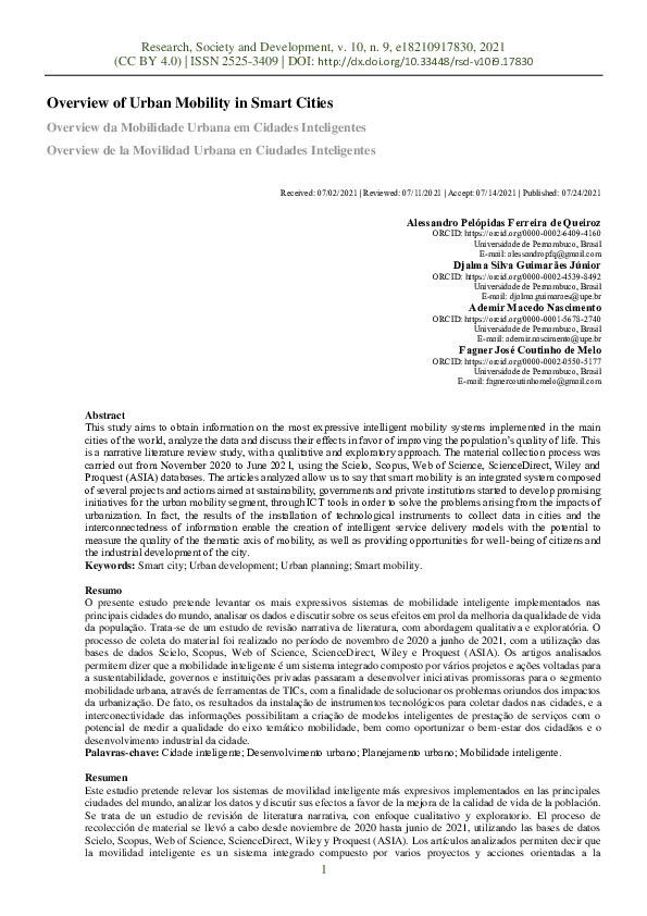 (PDF) Overview of Urban Mobility in Smart Cities