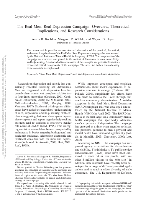 (PDF) The Real Men. Real Depression Campaign: Overview, Theoretical ...
