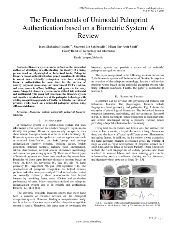 (PDF) The Fundamentals of Unimodal Palmprint Authentication based on a ...