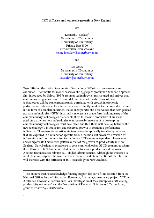 (PDF) ICT diffusion and economic growth in New Zealand