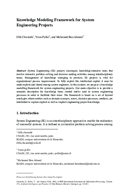 (PDF) Knowledge Modeling Framework for System Engineering Projects