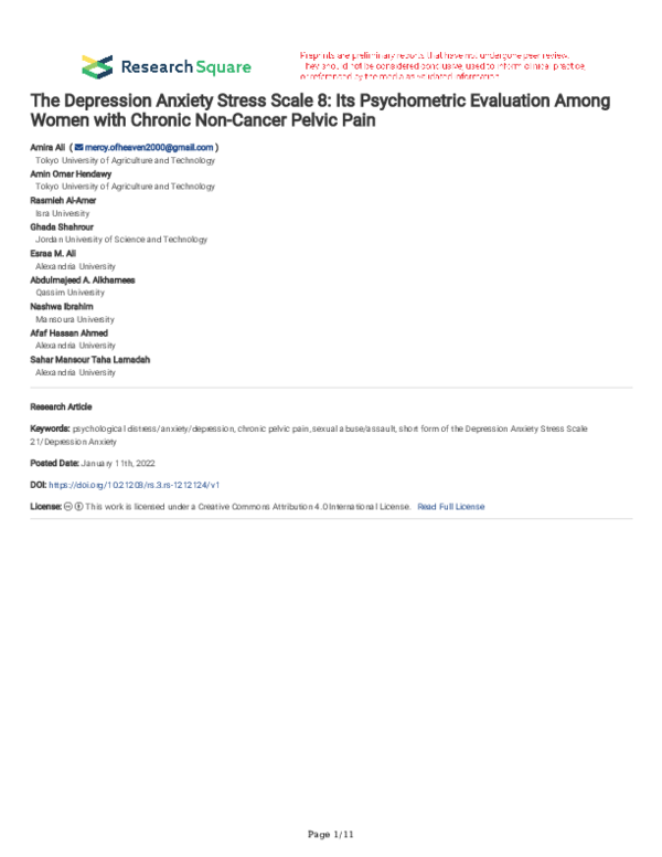 (PDF) The Depression Anxiety Stress Scale 8: Its Psychometric ...