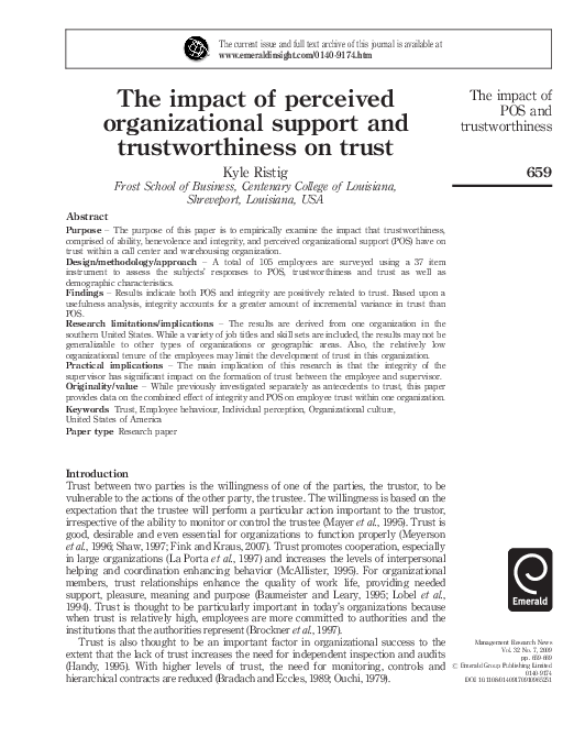 (PDF) The impact of perceived organizational support and ...