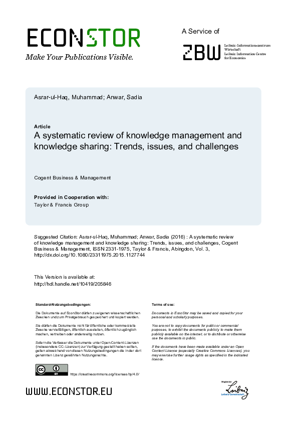 (PDF) A systematic review of knowledge management and knowledge sharing ...