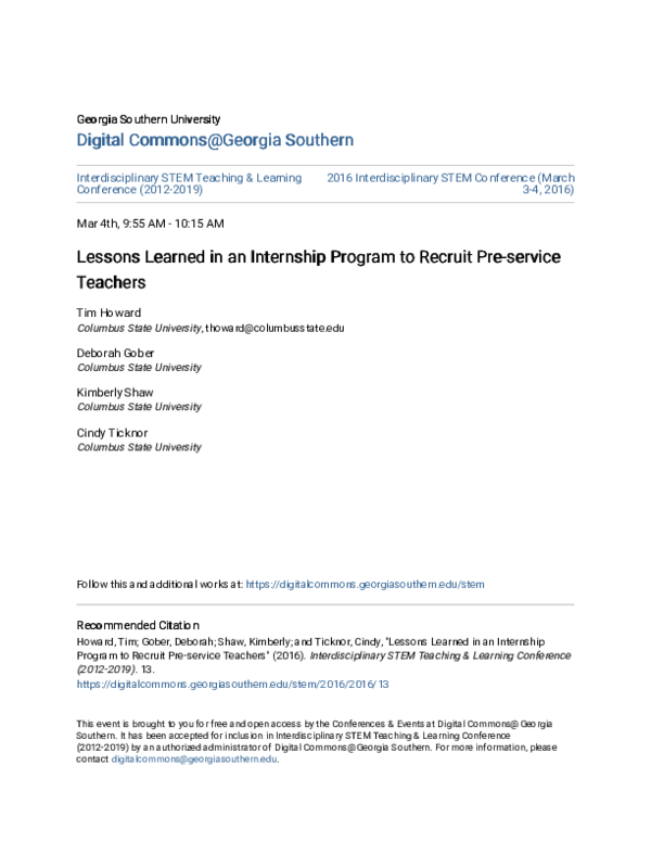 (PDF) Lessons Learned in an Internship Program to Recruit Pre-service ...