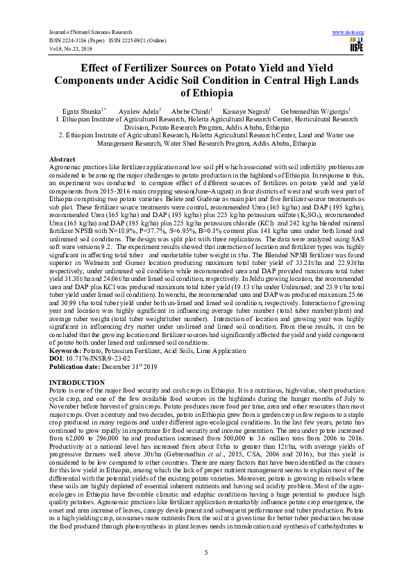 (PDF) Effect of Fertilizer Sources on Potato Yield and Yield Components ...
