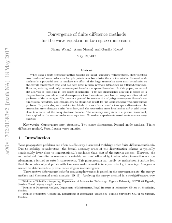 (PDF) Convergence of finite difference methods for the wave equation in ...