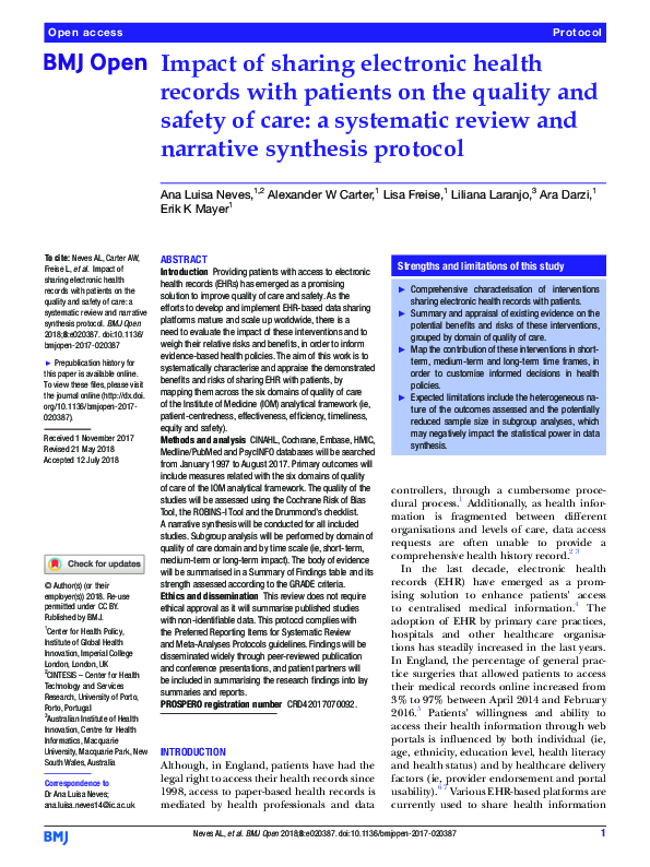 (PDF) Impact of sharing electronic health records with patients on the ...