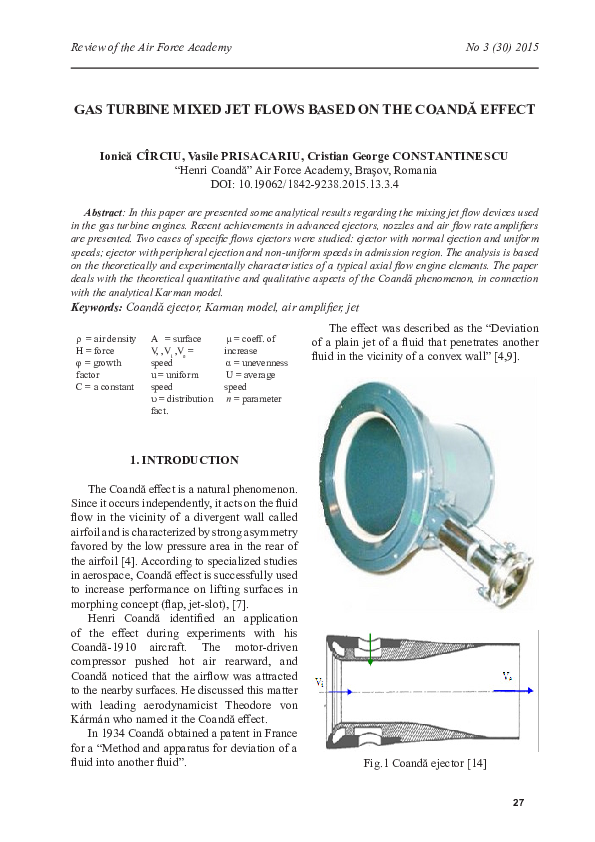 (PDF) Gas Turbine Mixed Jet Flows Based on the Coandă Effect vasile prisacariu Academia.edu