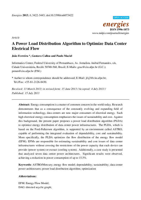 (PDF) A Power Load Distribution Algorithm to Optimize Data Center ...