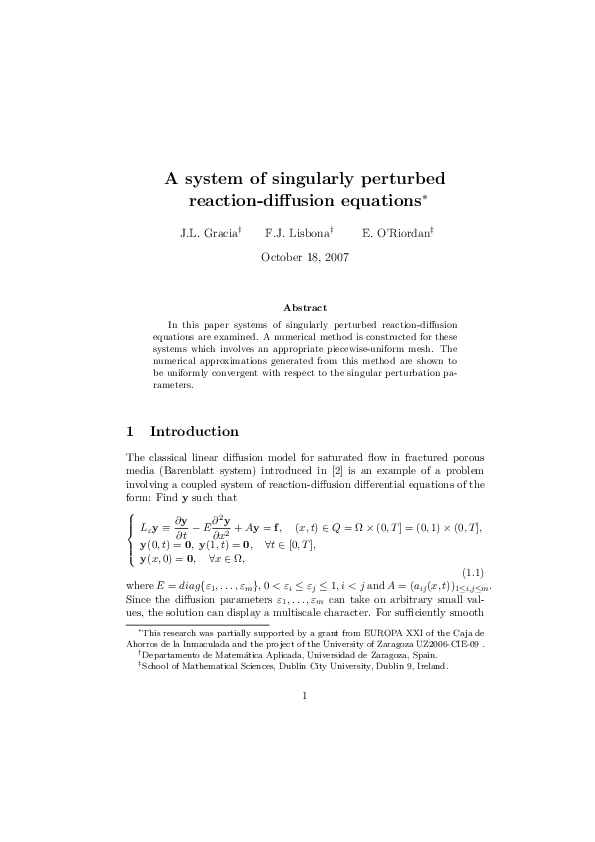 (PDF) A system of singularly perturbed reaction-diffusion equations
