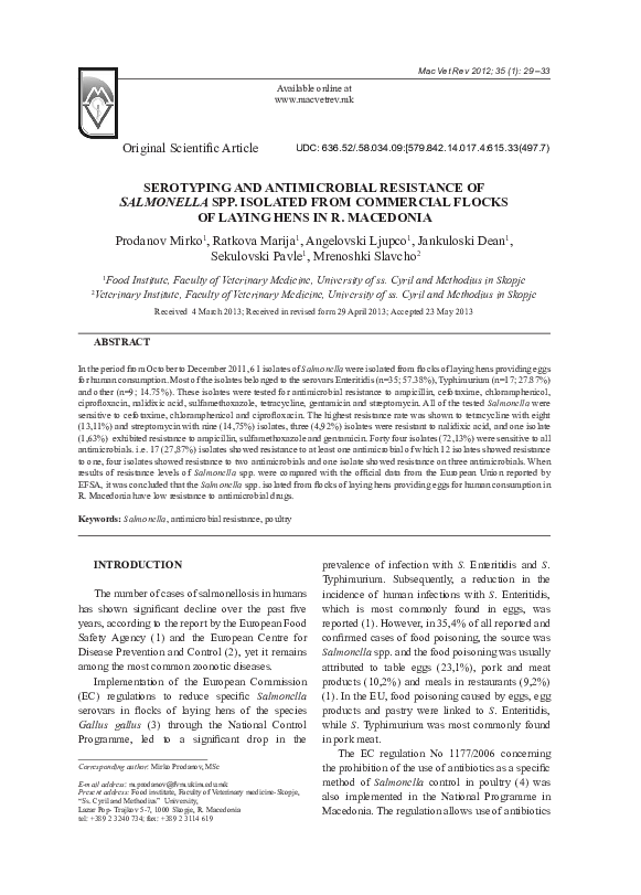 (PDF) Serotyping and antimicrobial resistance of Salmonella spp ...