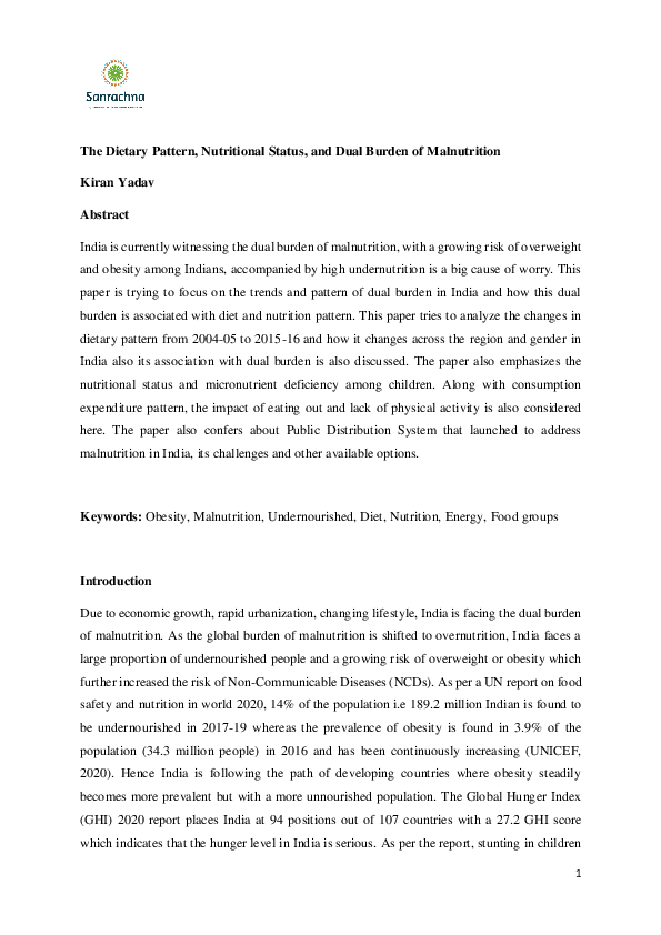 (PDF) The Dietary Pattern, Nutritional Status, and Dual Burden of ...
