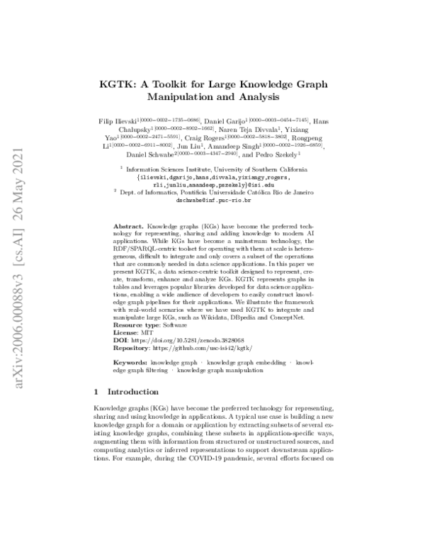 (PDF) KGTK: A Toolkit for Large Knowledge Graph Manipulation and Analysis