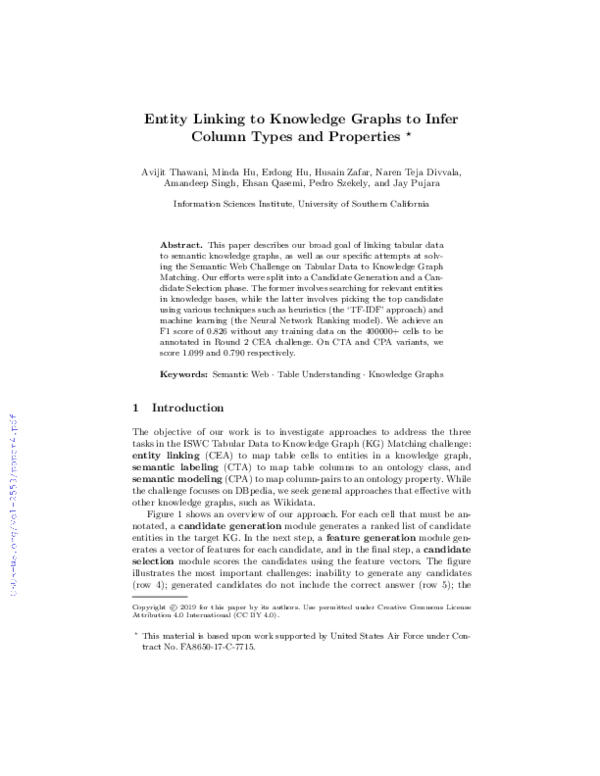 (PDF) Entity Linking to Knowledge Graphs to Infer Column Types and ...